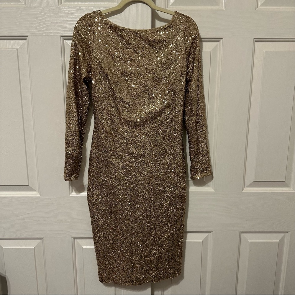 Lauren Ralph Lauren Evening Champagne Gold Sequin Cocktail Dress Size 6 NWOT